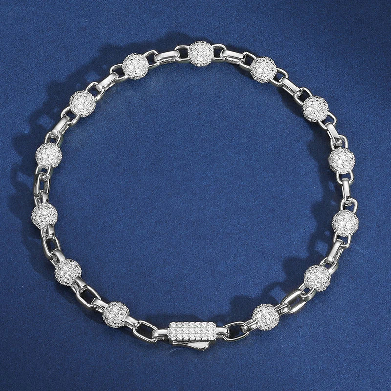 5MM VVS1 Moissanite Iced Ball Box Link Bracelet - Gold/White Gold