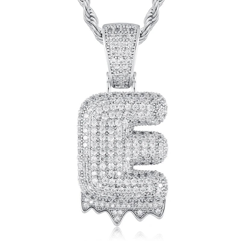 925 Sterling Silver Moissanite Bubbler Micro Paved A-Z Letter Pendant