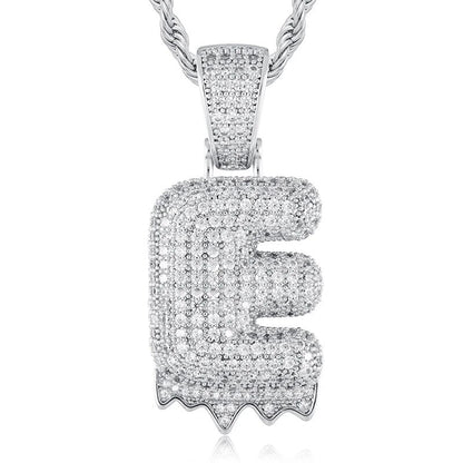 925 Sterling Silver Moissanite Bubbler Micro Paved A-Z Letter Pendant