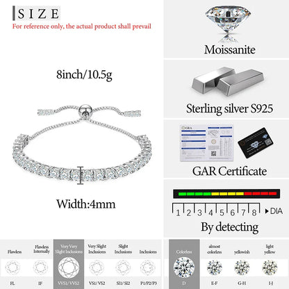 S925 Adjustable VVS Moissanite Tennis Bracelet