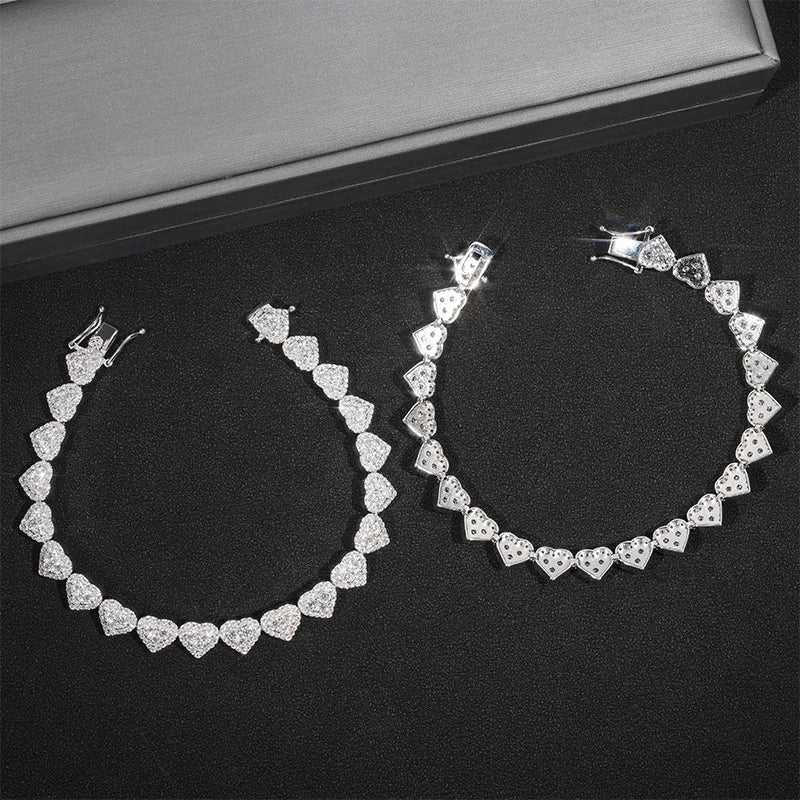 8mm S925 Moissanite Heart Shape Diamond Bracelet - White Gold