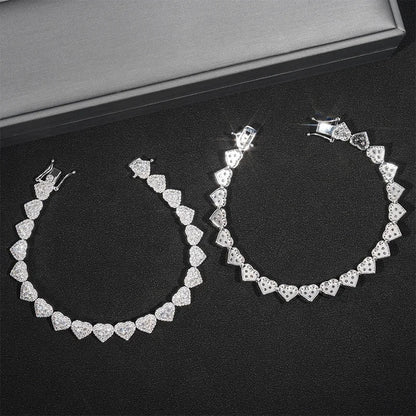 8mm S925 Moissanite Heart Shape Diamond Bracelet - White Gold