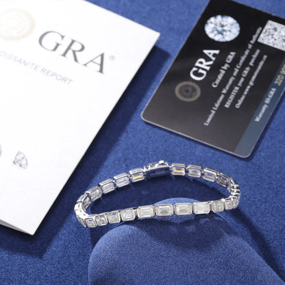 S925 Moissanite Baguette Rectangular Octagon Shape Bracelet - White Gold (5mm)