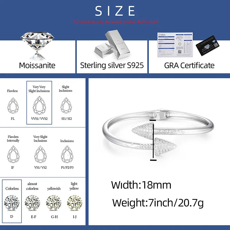 New S925 Moissanite Arrow Men Cuff Bracelet