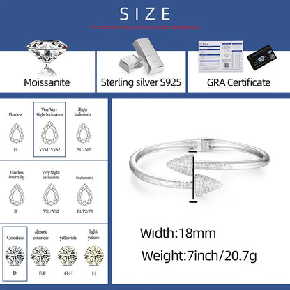 New S925 Moissanite Arrow Men Cuff Bracelet
