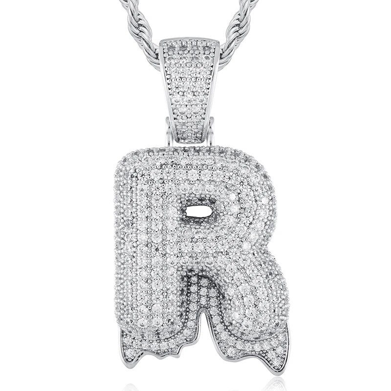 925 Sterling Silver Moissanite Bubbler Micro Paved A-Z Letter Pendant