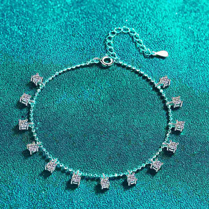 Women's S925 Moissanite Diamond Dangle Princess Bracelet - 4mm