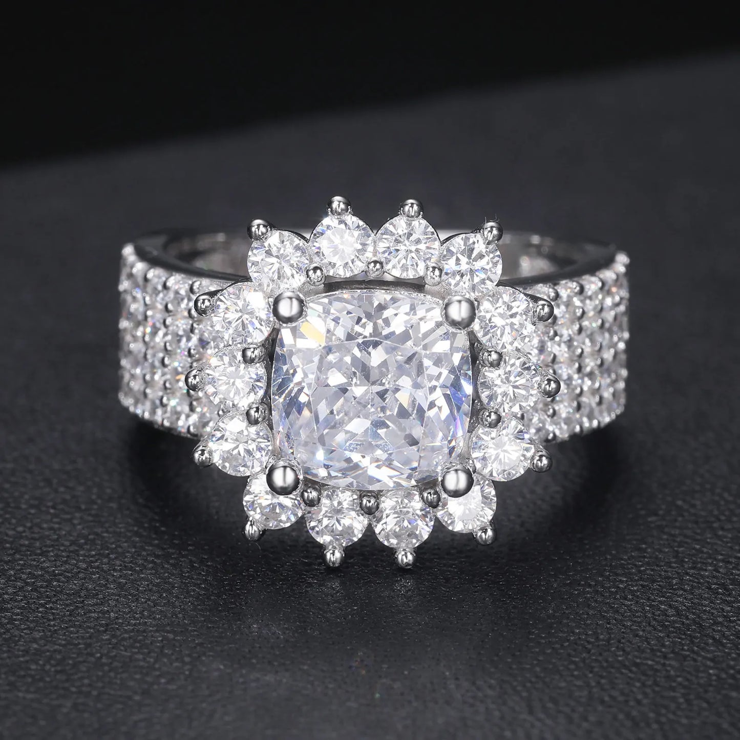 S925 Moissanite Square Cut Halo Diamond Ring