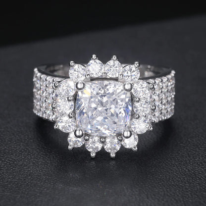 S925 Moissanite Square Cut Halo Diamond Ring