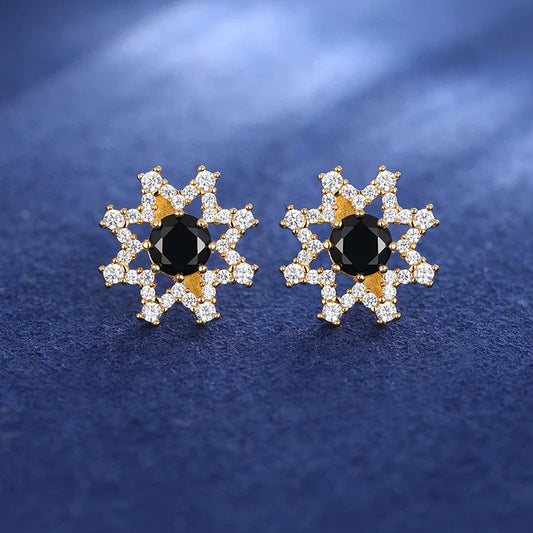 S925 Black Midnight Symphony Center Gemstone Moissanite Celestial Stud Earrings