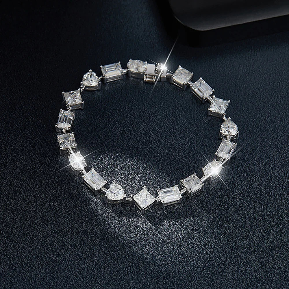 Women's S925 Moissanite Mixed Shape Gemstone Baguette Diamond Bracelet