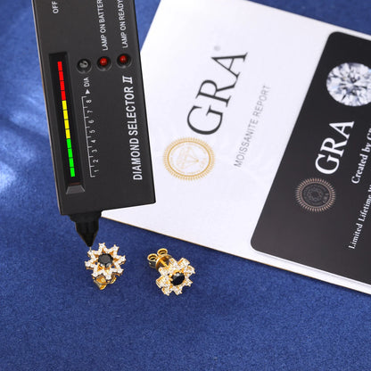 S925 Black Midnight Symphony Center Gemstone Moissanite Celestial Stud Earrings