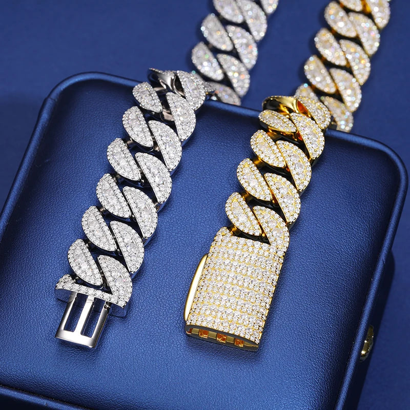 12-22mm S925 Moissanite Raised Curb Cuban Chain