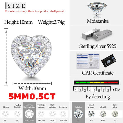 S925 Moissanite Diamond Clustered Heart Earrings - White Gold