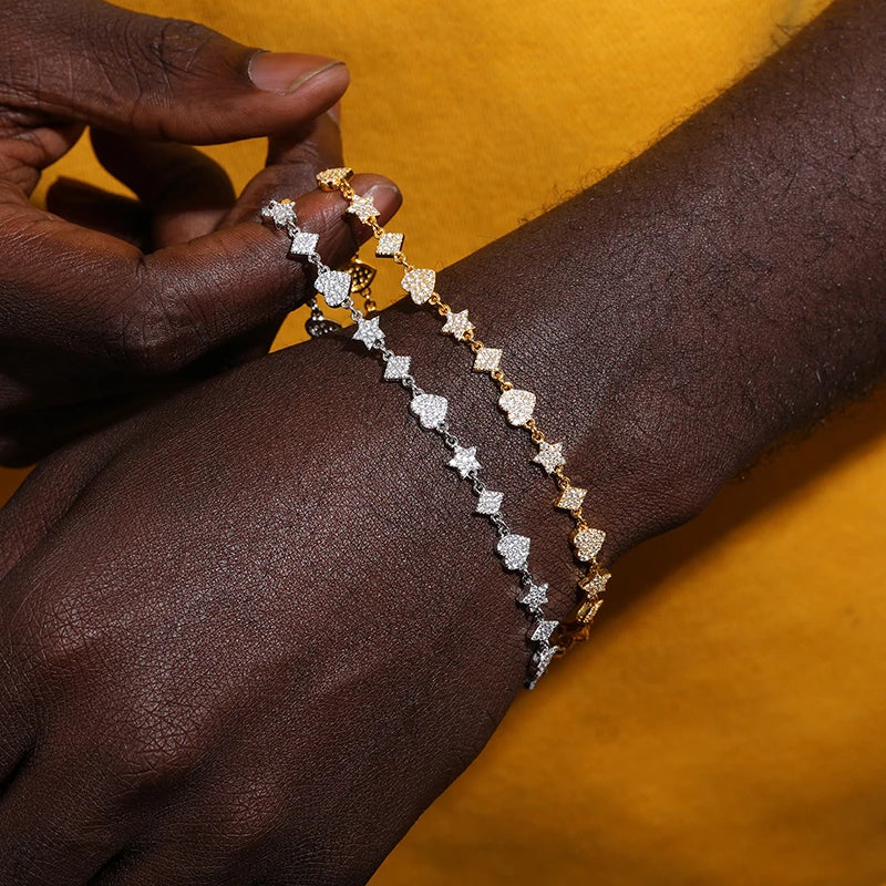 S925 Moissanite Heart-Star Link Diamond Bracelet - 6mm