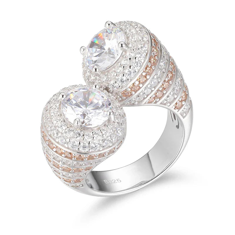 S925 Moissanite Double Halo Moissanite Bypass Ring