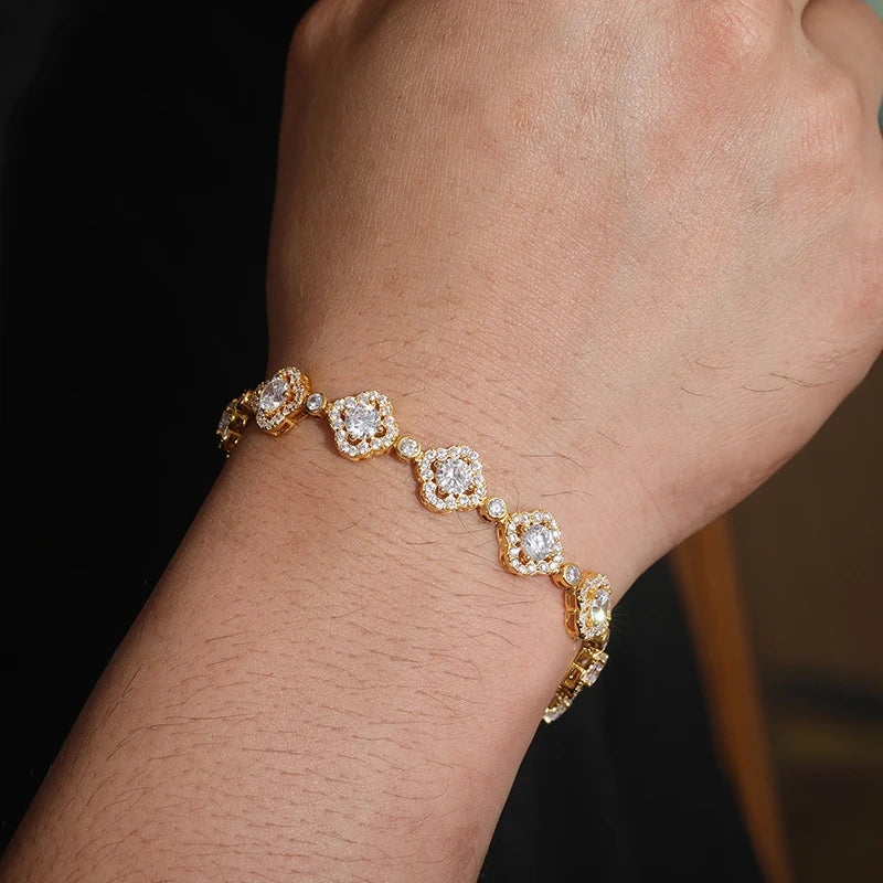 Moissanite Clover Halo Diamond Bracelet