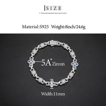 S925 Moissanite Clover Ball Stationed Link Chain Necklace or Bracelet - 10mm