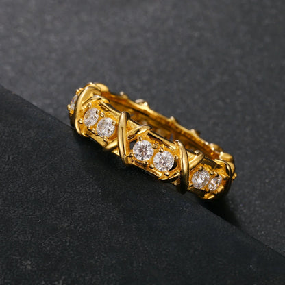 S925 Cross Infinity Tennis Ring - Gold/White Gold