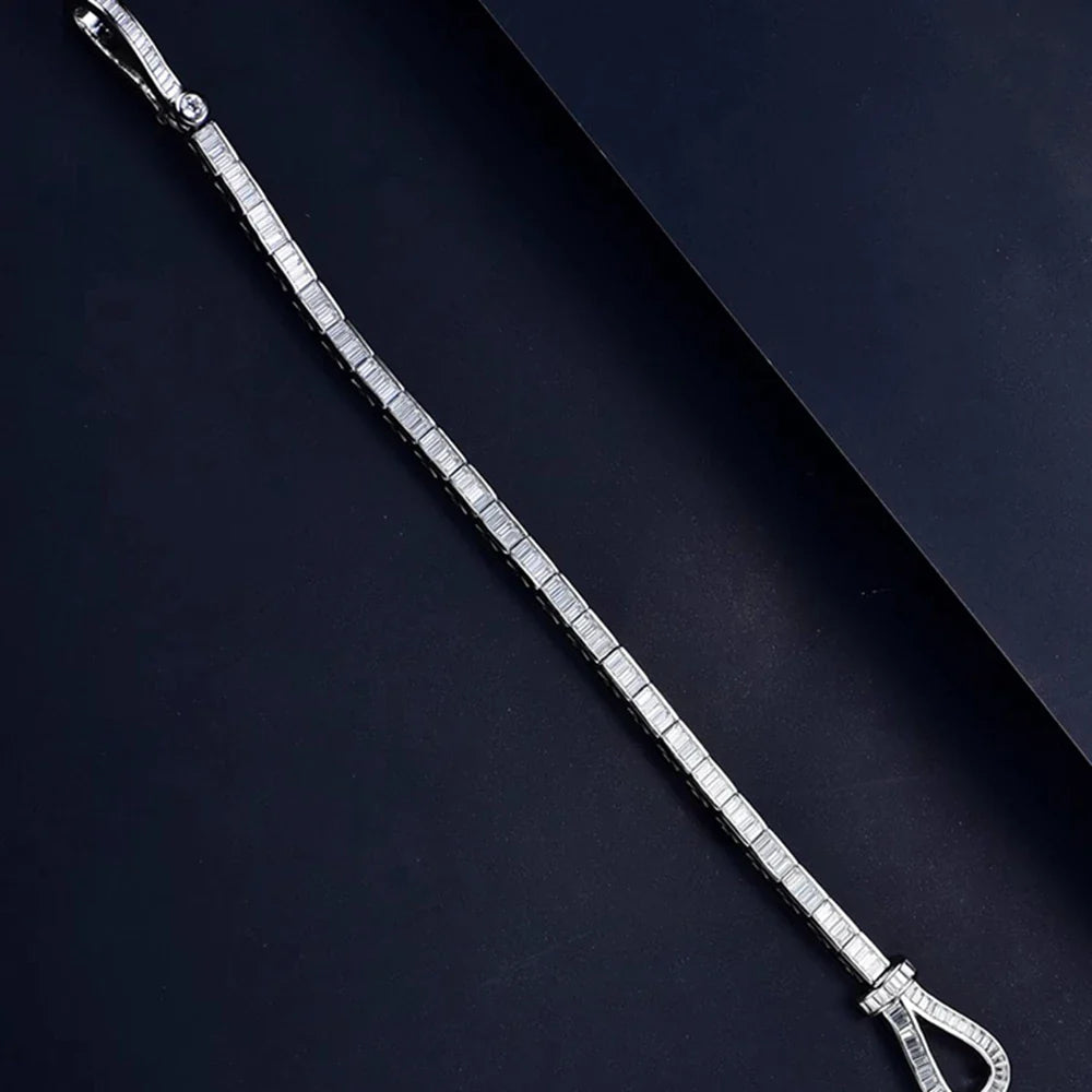 S925 Moissanite Baguette Noose Tennis Bracelet