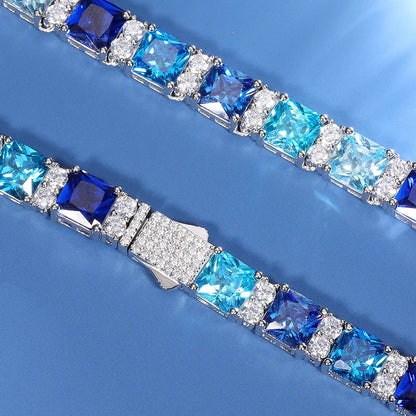 Blue Mixed Diamond Cut Tennis Necklace - 7.5mm