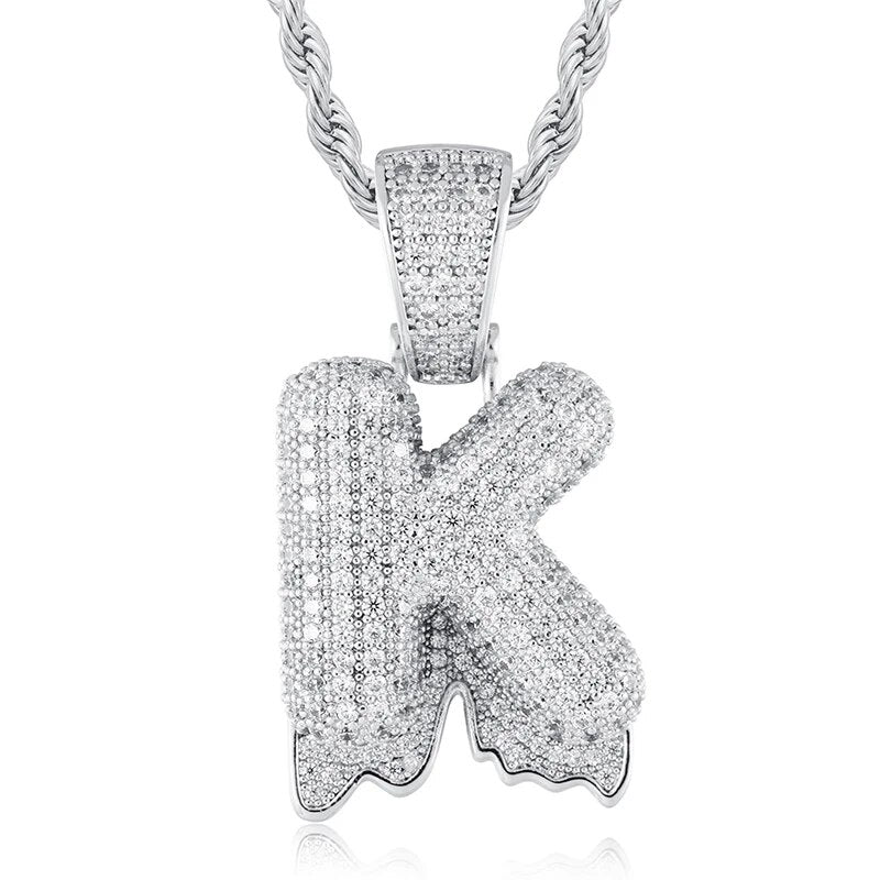 925 Sterling Silver Moissanite Bubbler Micro Paved A-Z Letter Pendant
