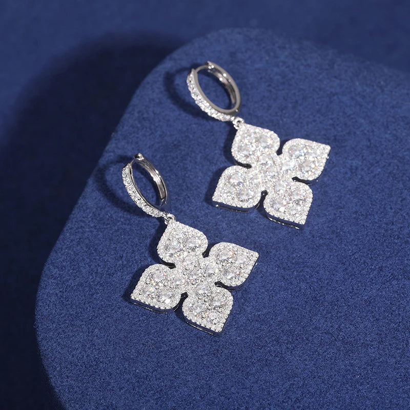 White Gold Moissanite Clover Earrings