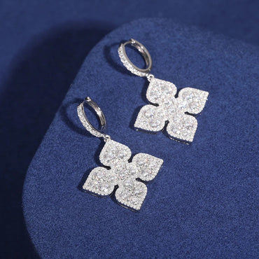 White Gold Moissanite Clover Earrings