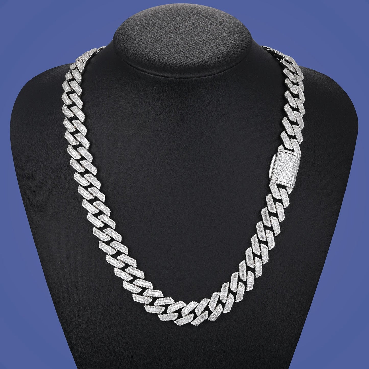 10-22mm S925 MOISSANITE BAGUETTE MIAMI PRONG CUBAN LINK DIAMOND CHAIN NECKLACE