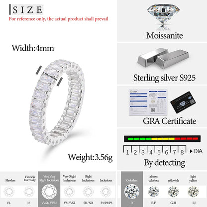 S925 Moissanite Emerald Cut Eternity Band Ring