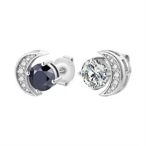 New S925 VVS Black White Moissanite Moon Stud Earrings