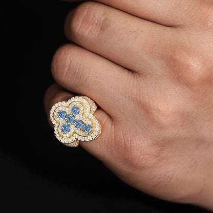 S925 ROUND CUT BLUE TENNIS CROSS GEMSTONE MOISSANITE DIAMOND RING
