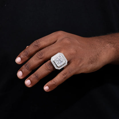 S925 Moissanite Layered Octagon Round Halo Diamond Ring