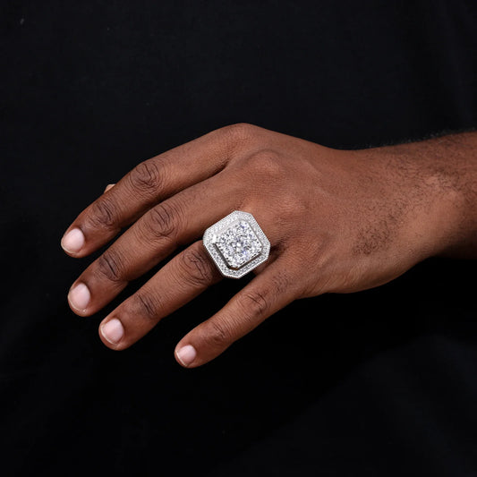S925 Moissanite Layered Octagon Round Halo Diamond Ring
