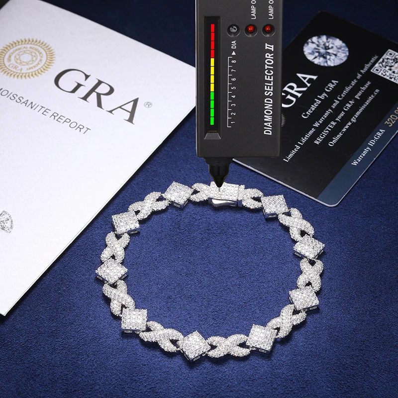 S925 MOISSANITE INFINITY RHOMBUS BRACELET - WHITE GOLD