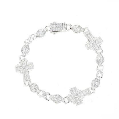 S925 Moissanite Diamond Iced Royal Cross Link Bracelet - 14mm