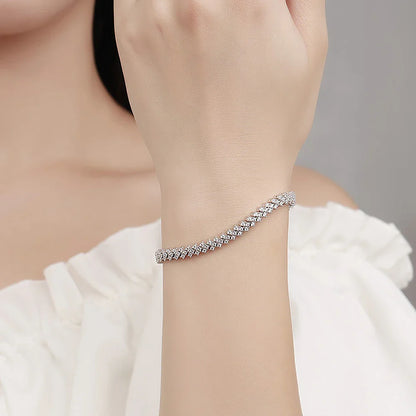 Women's S925 Moissanite V Link Baguette Tennis Diamond Bracelet
