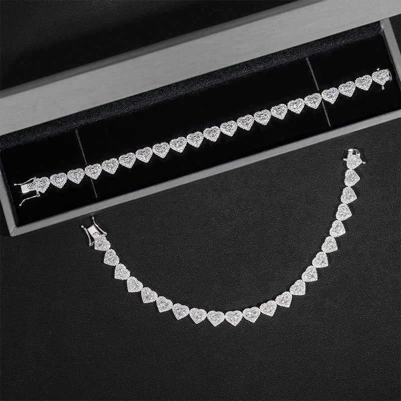 8mm S925 Moissanite Heart Shape Diamond Bracelet - White Gold