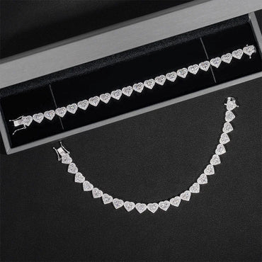 8mm S925 Moissanite Heart Shape Diamond Bracelet - White Gold