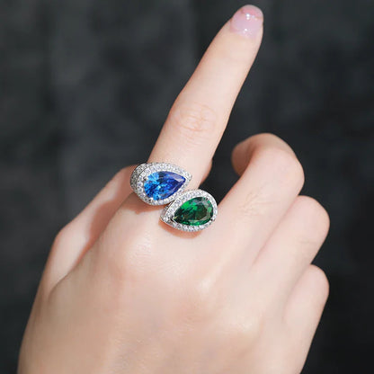 S925 Moissanite Blue & Green Gem Ring