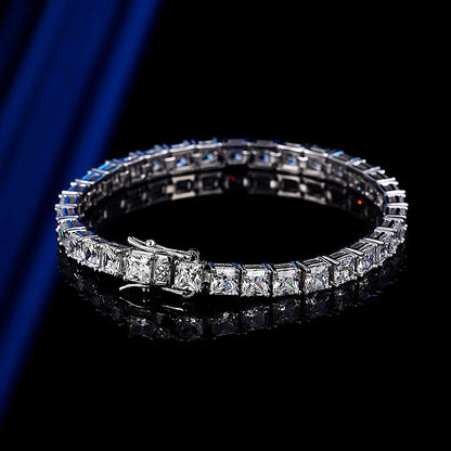 S925 Princess Cut Square Moissanite Diamond Tennis Bracelet
