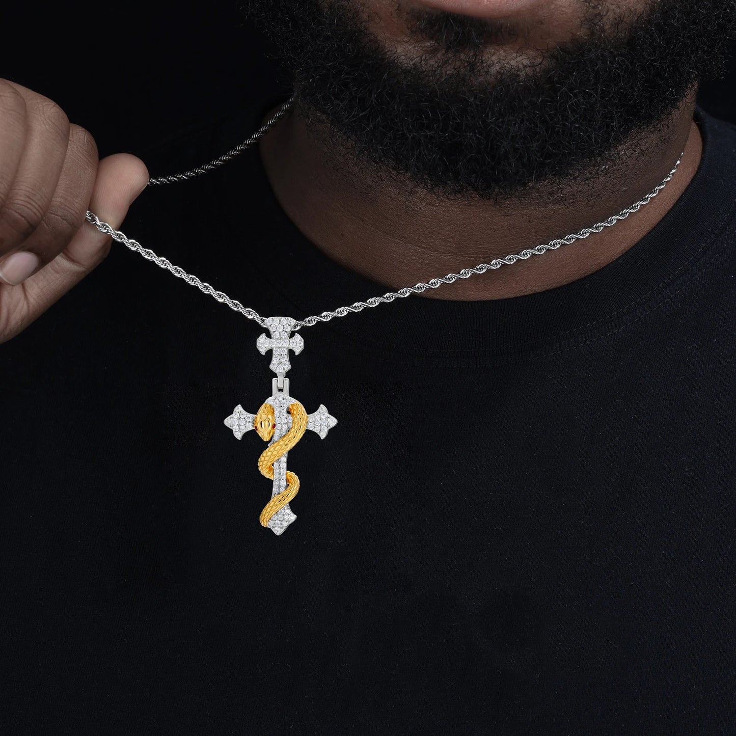 S925 Moissanite The Rod of Asclepius Cross Pendant