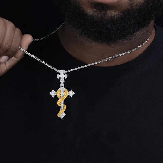 S925 Moissanite The Rod of Asclepius Cross Pendant