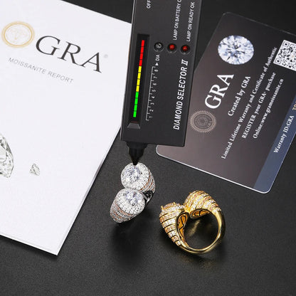 S925 Moissanite Double Halo Moissanite Bypass Ring