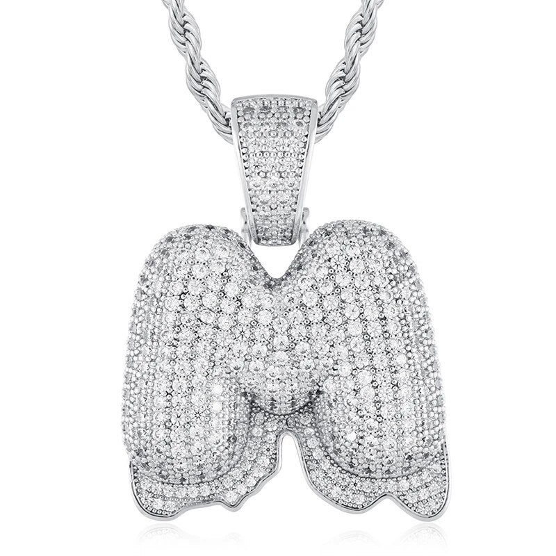 925 Sterling Silver Moissanite Bubbler Micro Paved A-Z Letter Pendant