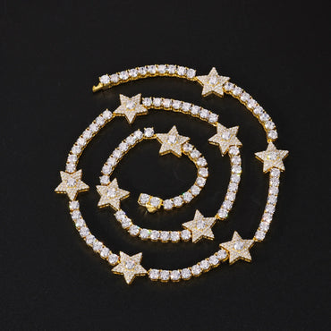 S925 Moissanite Tennis Star Link Chain Necklace - 13mm