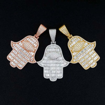 Baguette Moissanite Hamsa Diamond Pendant