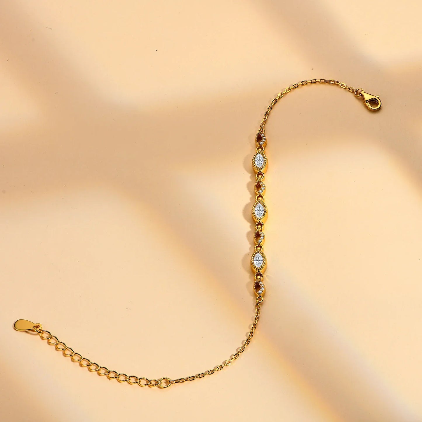Women's S925 Moissanite Charming Marquise Cut Diamond Link Bracelet