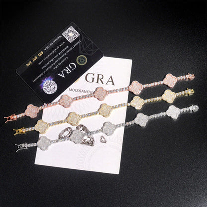 3MM Moissanite Tennis Clover Link Bracelet