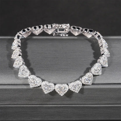 8mm S925 Moissanite Heart Shape Diamond Bracelet - White Gold